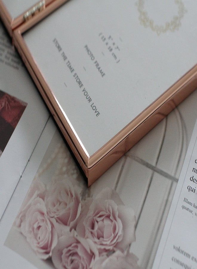 LEADEX Concise Hinged Double Picture Frame, Silver Plated,Standing Vertical,5 by 7 Inch,Best For Home Or Office Table Decor (rose gold) - Image 4